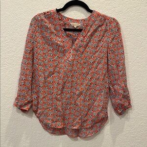 Rebecca Taylor Pink Blue Floral Print Women's Top 100% silk